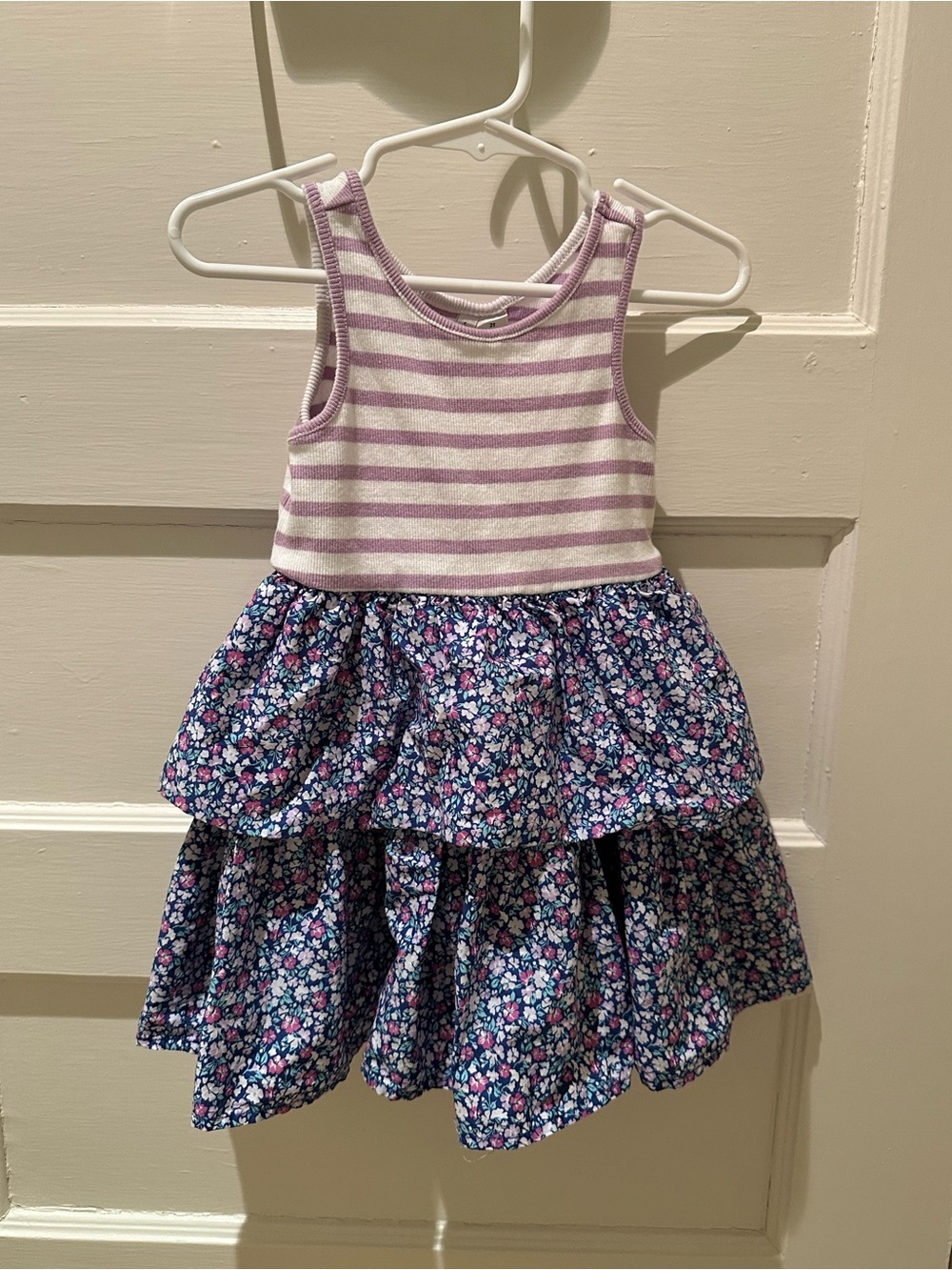 Janie and Jack Lavender Striped & Floral Tiered Dress